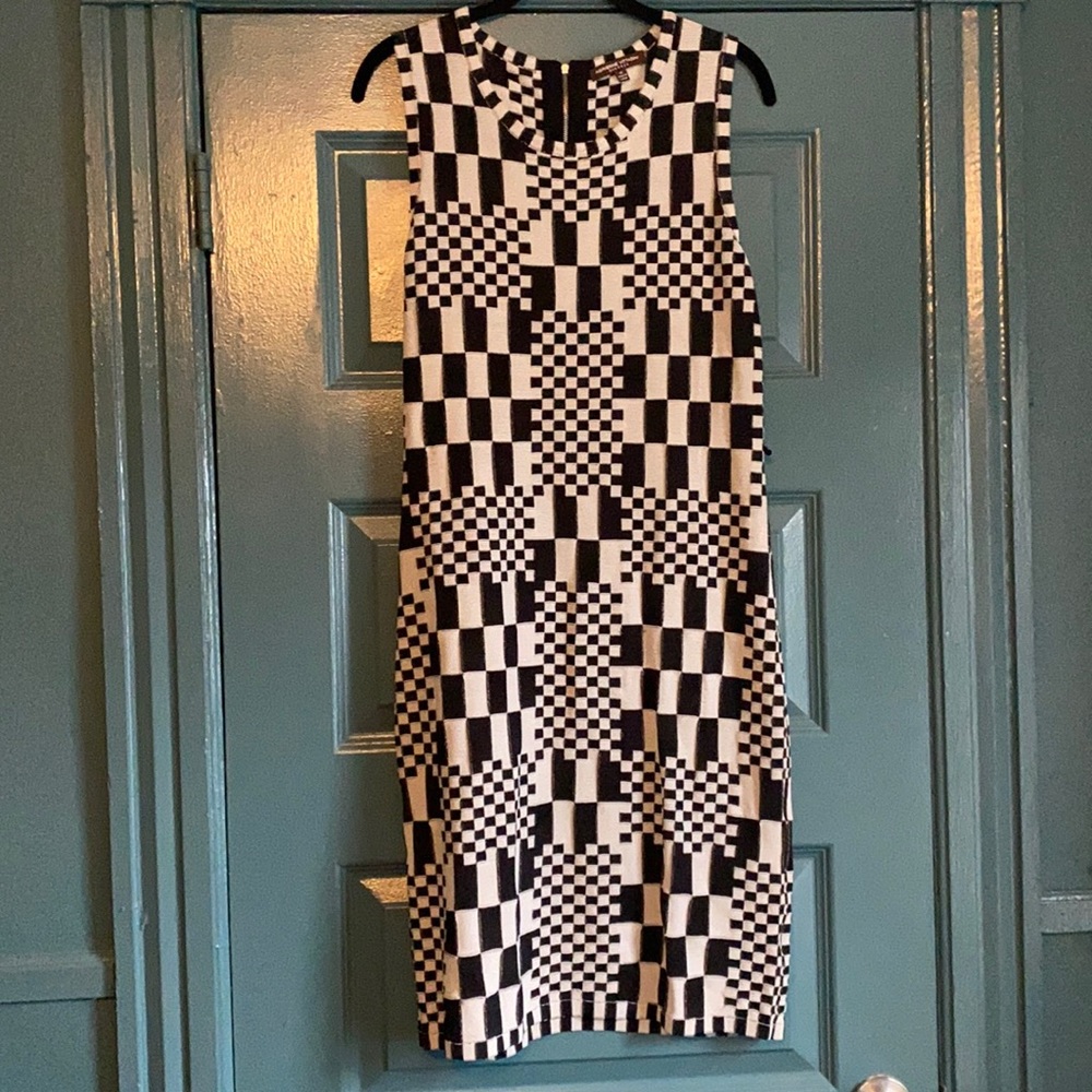 Vintage Adrianne Vittadini black and white ska two tone checkered cocktail dress